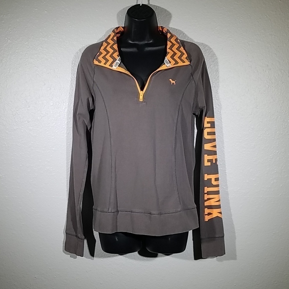 VS PINK Play Gray Orange Chevron Zip Sweatshirt Md‎